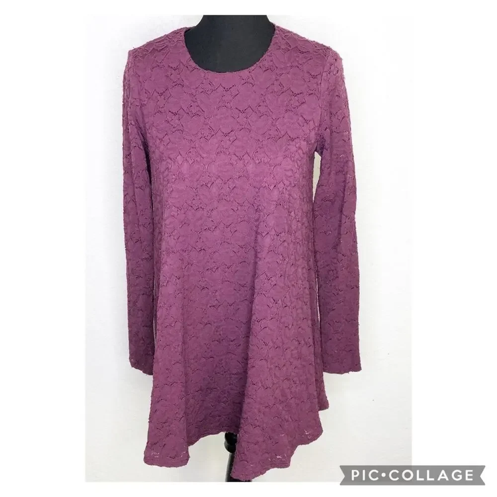 Show Me Your Mumu Tyler Tunic maroon wine purple lace overlay dress size Medium